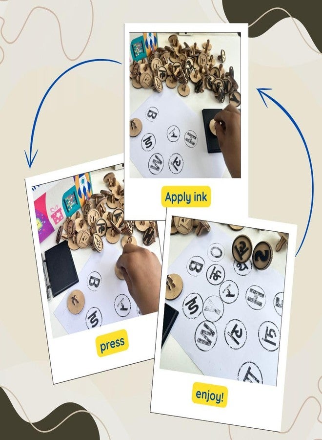 Ansoz Wooden English & Hindi Alphabet Stamps Combo Set with Ink Box, Educational Learning Kit (03) - Image 4